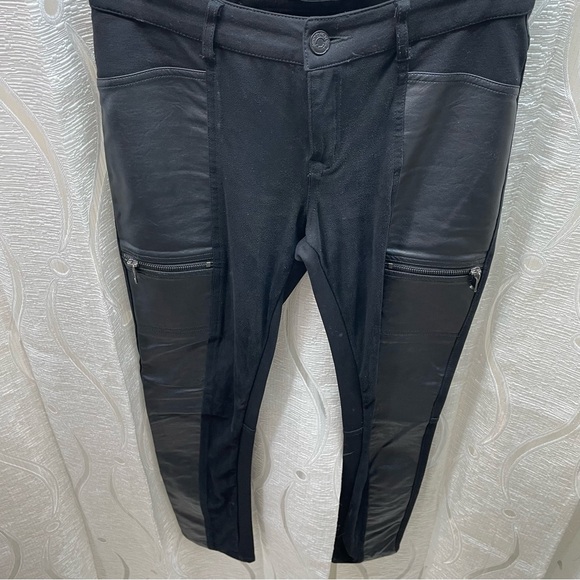 Point Zero Nicole Benisti Pants Womens 27 Black Moto Faux Leather Panel - Picture 3 of 14